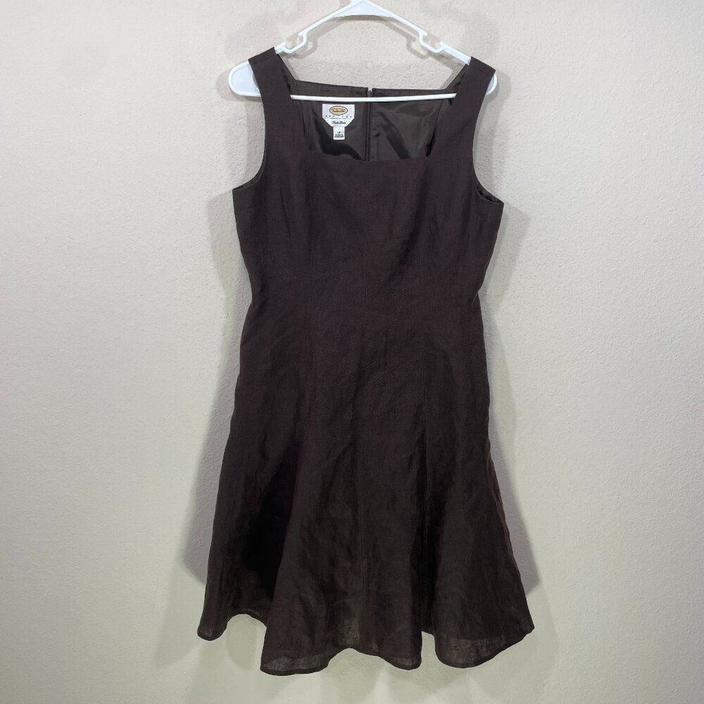 Talbots Irish Linen Dress Size 10 Brown Sleeveless Fully Lined Fit Flare Vintage
